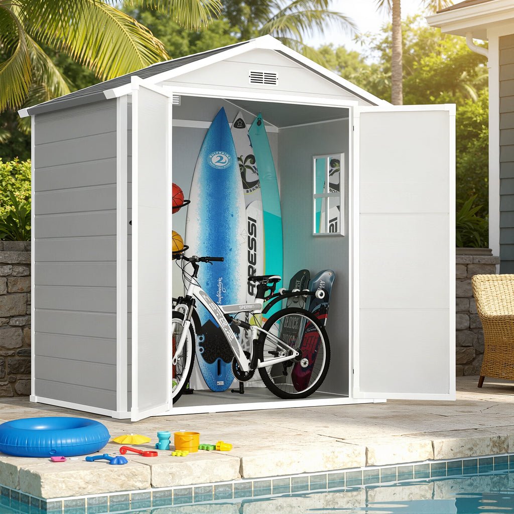 Enyopro 6×4.4ft Storage Shed, All-Weather Resin Sheds with Floor, Large Tool Plastic shed with Double Lockable Door, Bike Storage Resin Shed with Window for Garden Lawn Patio