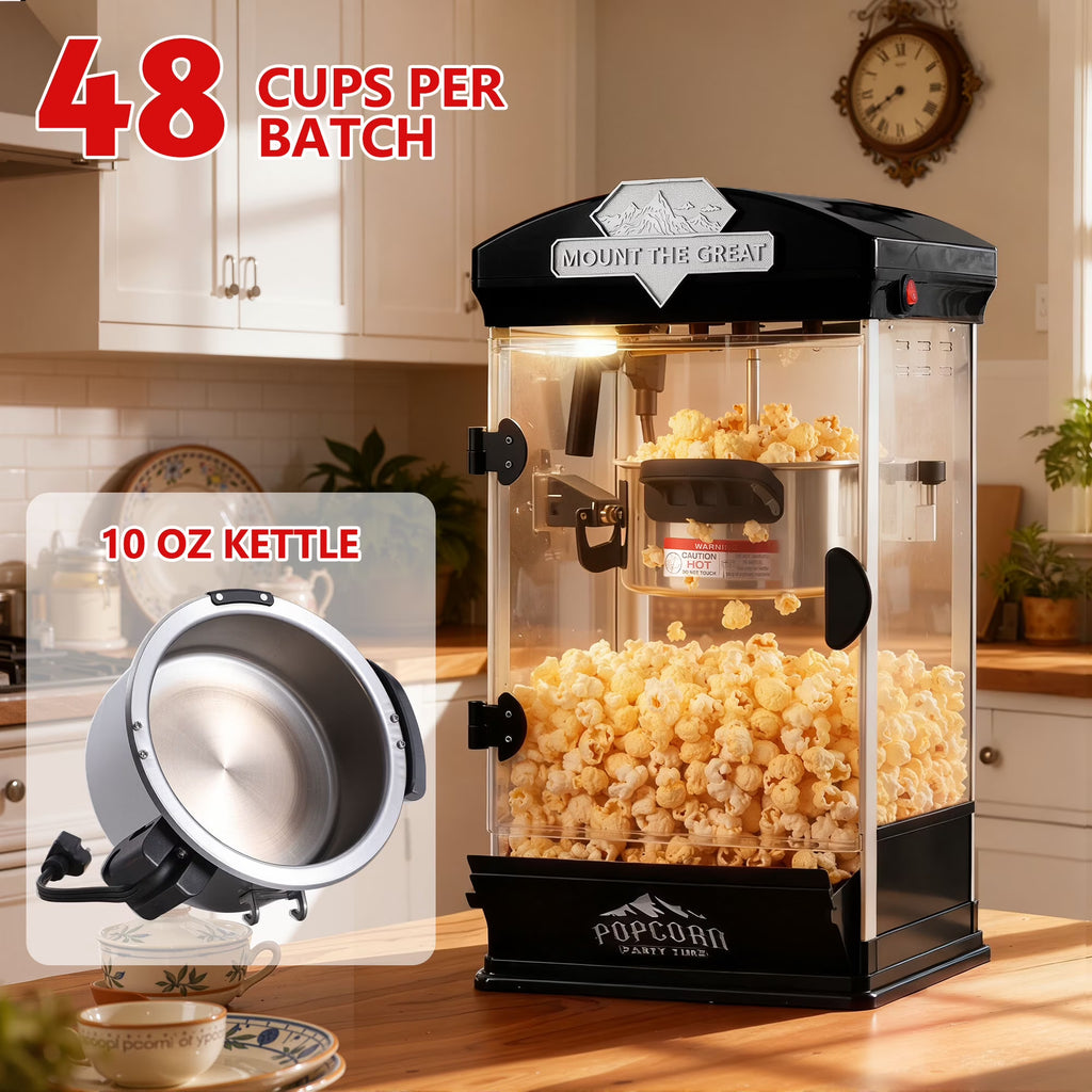 Enyopro Popcorn Machine, 10oz Kettle Popcorn Machine with Warming Deck, Countertop Popcorn Popper for Movie Theatre, Parties, Black