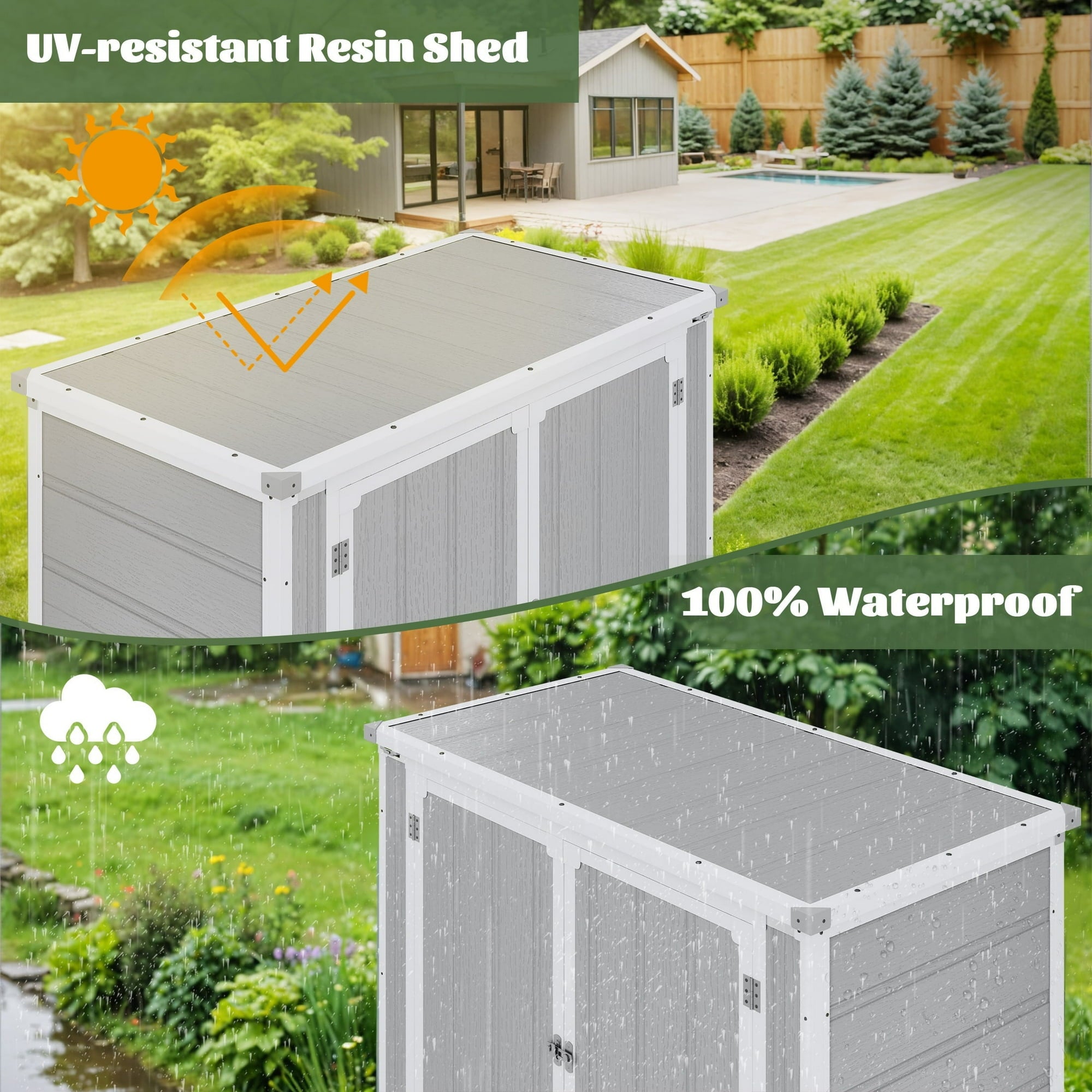 Enyopro 306Gal Shed & Outdoor Storage, Horizontal Resin Storage shed with Floor, All-Weather Tool Plastic Sheds for Bike, Lawn Mower, Generator, Garbage Cans and Outdoor Storage