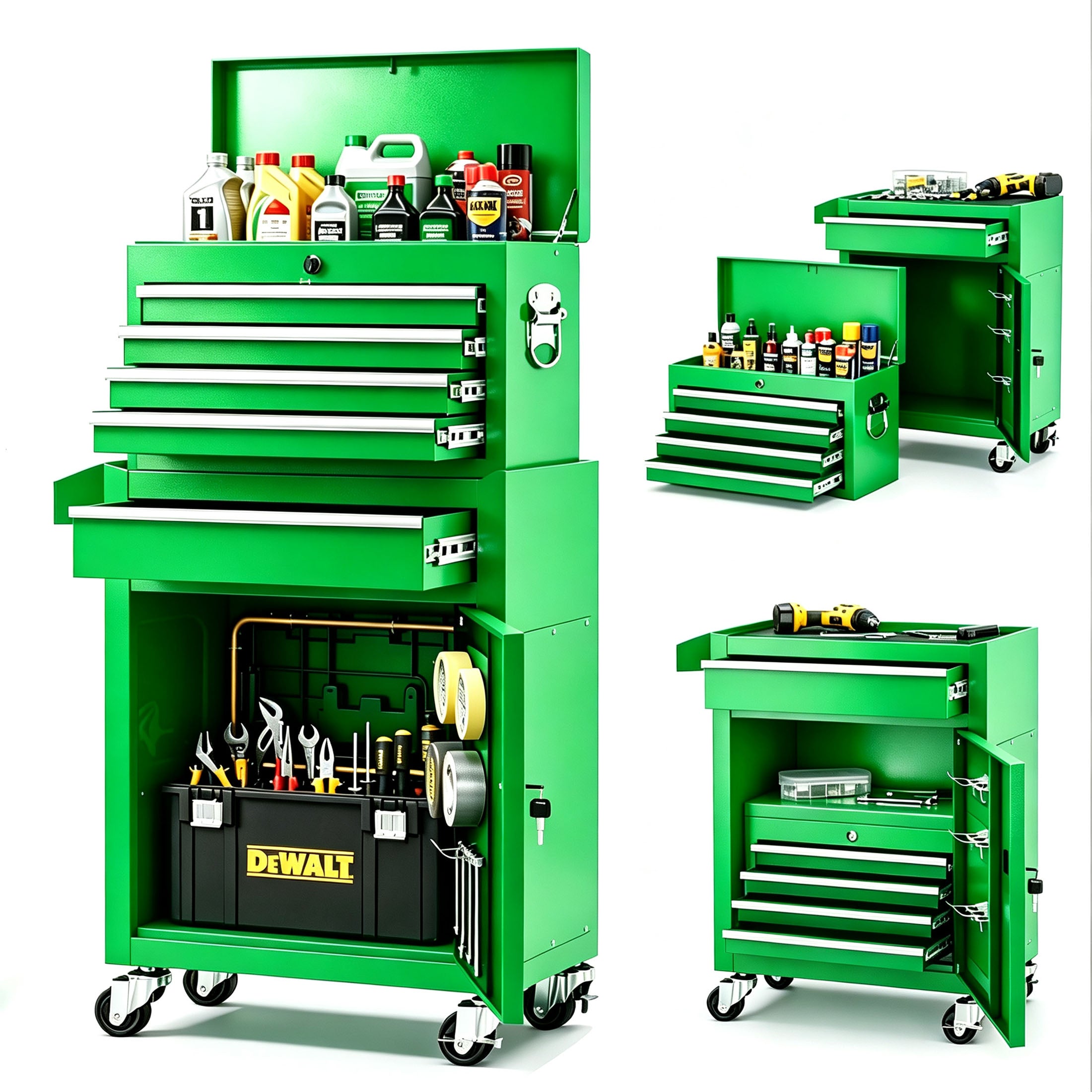 Enyopro 5-Drawer Rolling Tool Chest, Stainless Steel Tool Box with Brake Wheels and 5 Drawers, Detachable Tool Cart, Green