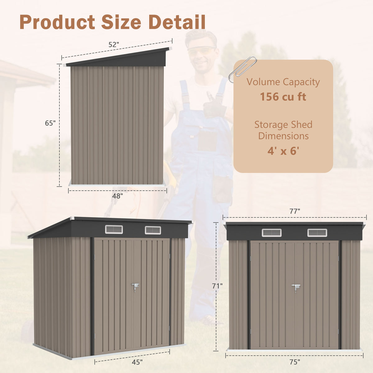 6' x 4' Outdoor Storage Shed, ENYOPRO Galvanized Metal Garden Tool Shed with Lockable Double Doors, Sloped Roof & Vent for Bike, Lawn Mower & Backyard Storage, Brown