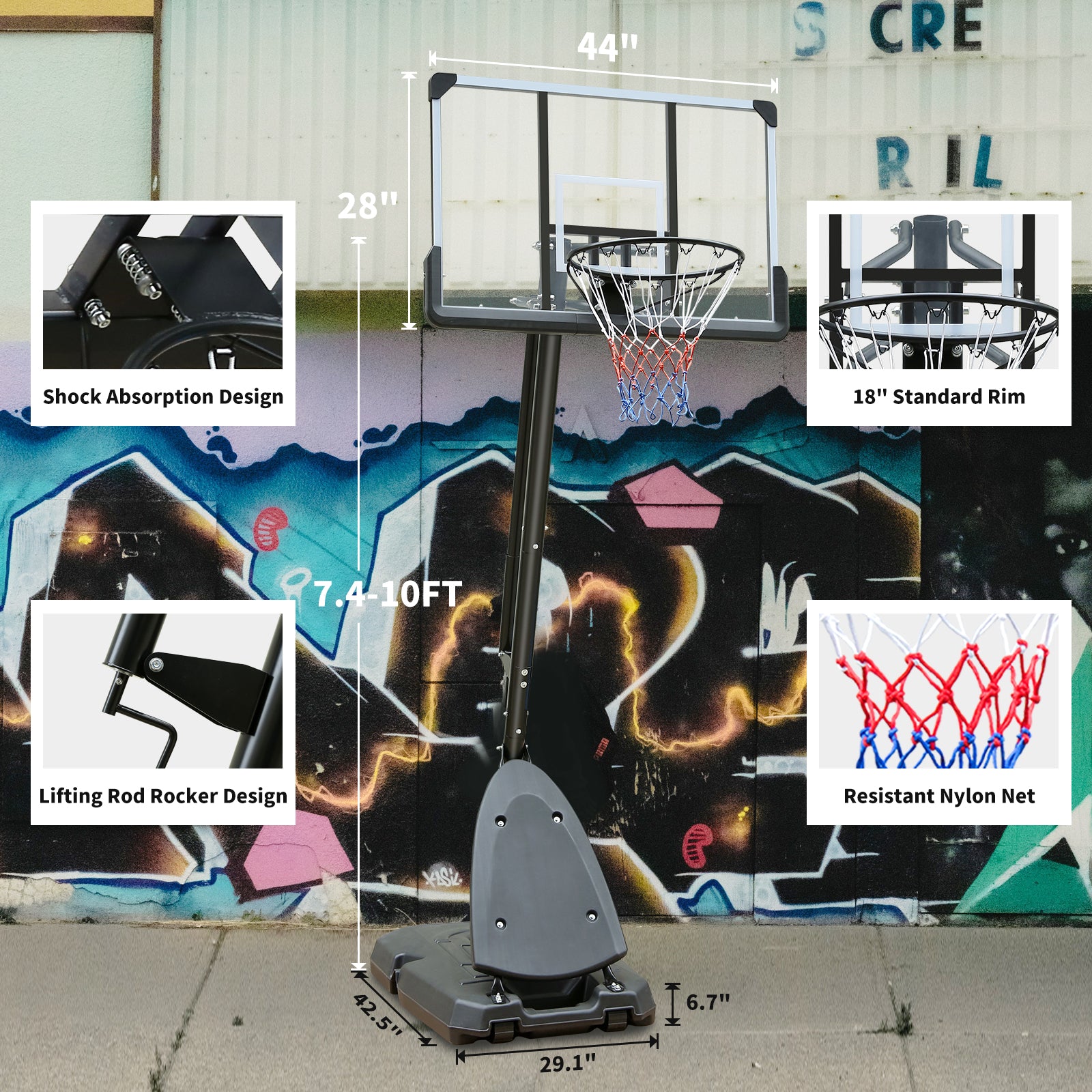 Portable Basketball Hoop Outdoor for Kids and Adults, 7.5-10ft Adjustable Basketball Hoop Goals Systems with Shatterproof Backboard, Larger Base, Segmart 44 Inch Basketball Hoop with Rebounder, Patio