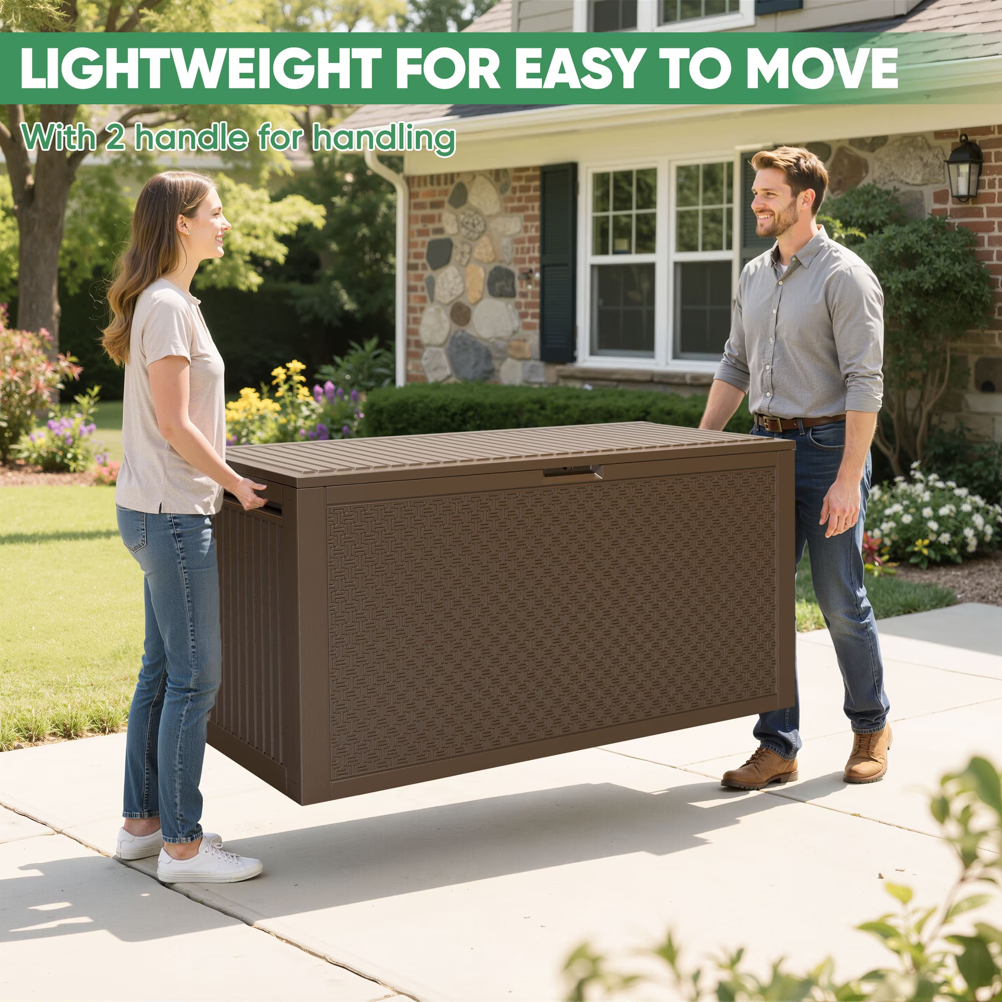 Enyopro 90 Gallon Deck Box, Organization and Storage Box for Patio Furniture Outdoor Cushions, Throw Pillows, Garden Tools and Pool Toys, Brown
