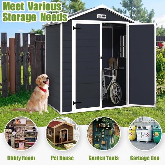 6ft x 4ft Outdoor Resin Storage Shed, Enyopro All-Weather Plastic Sheds with Reinforced Floor, Suitable for Outdoors, Waterproof, Black