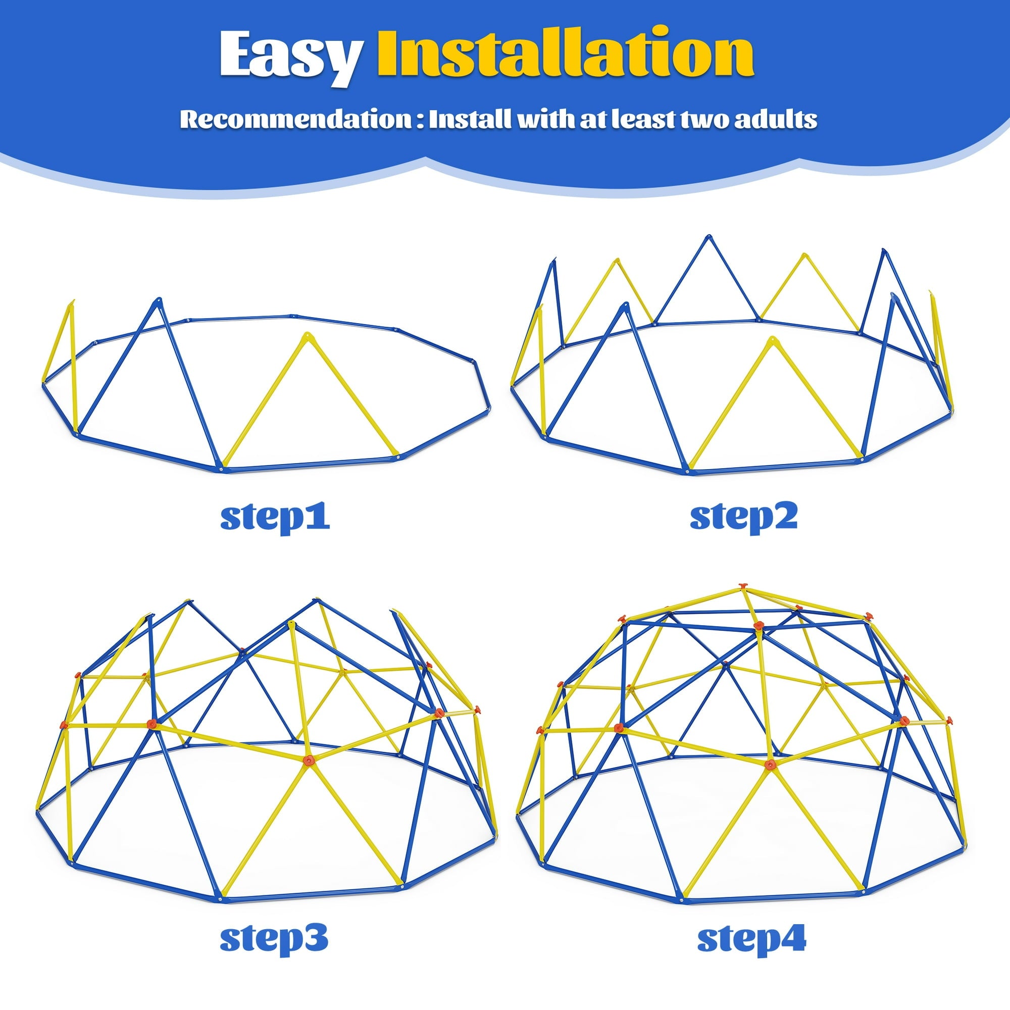 ENYOPRO 10ft Outdoor Climbing Dome, Kids Jungle Gym Dome Climber, Playground Climber for 3-10 Years Old, Climbing Toys for Outside, Rust & UV Resistant Steel Climbing Structures, Max 900lbs, Blue