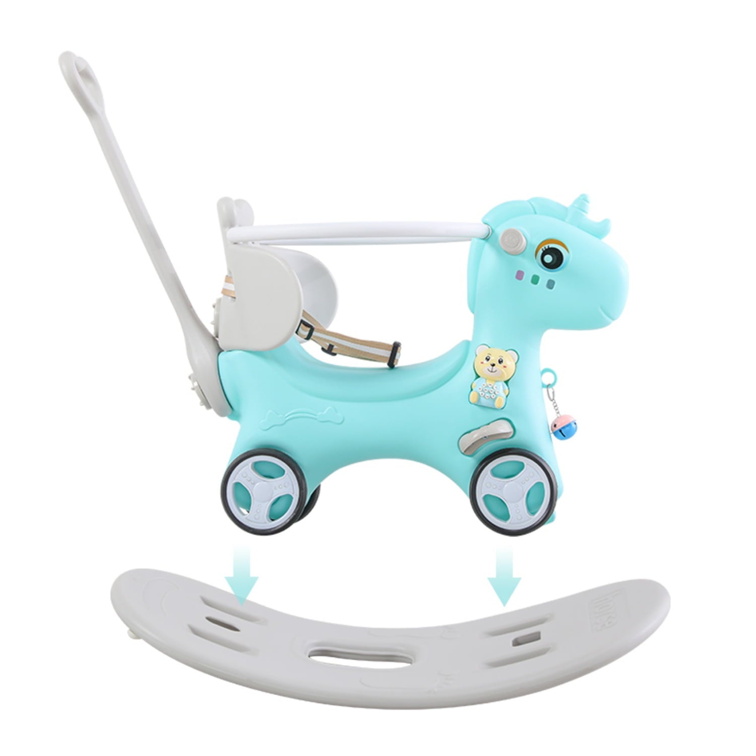 4 in 1 Rocking Horse for Toddlers 1-3 Years Old, Baby Rocking Toy Fun Birthday Gift for 1+ Boys, Unicorn Ride on Toy with Detachable Balance Board and Footres, Balance Bike with Push Handle, Pink
