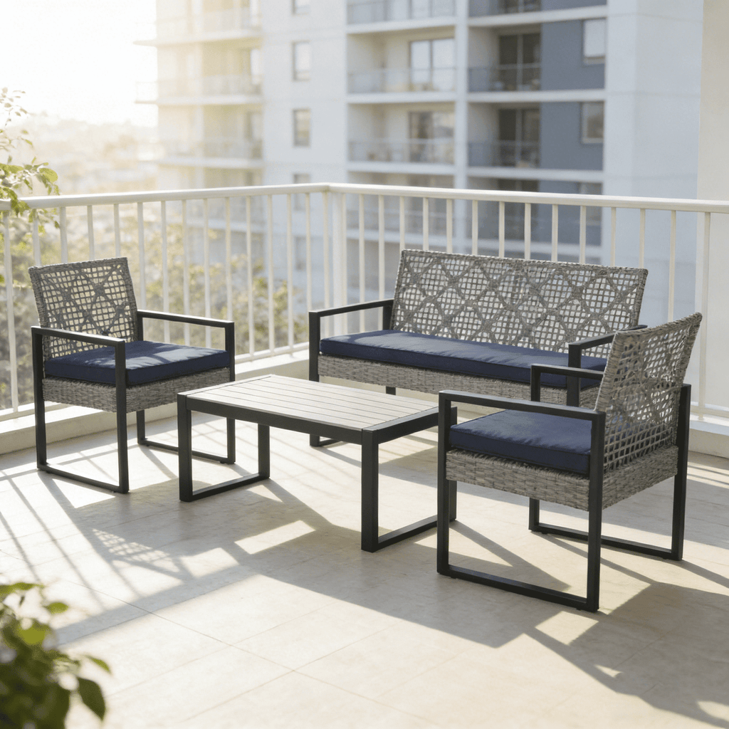 Clearance Patio Furniture Sets on Sale, 4 Piece Wicker Sofa Outdoor Conversation Set, UV Resistant Patio Set with Lounge Sofa and Table, Modern Outside Deck Terrance Furniture Set, Brown
