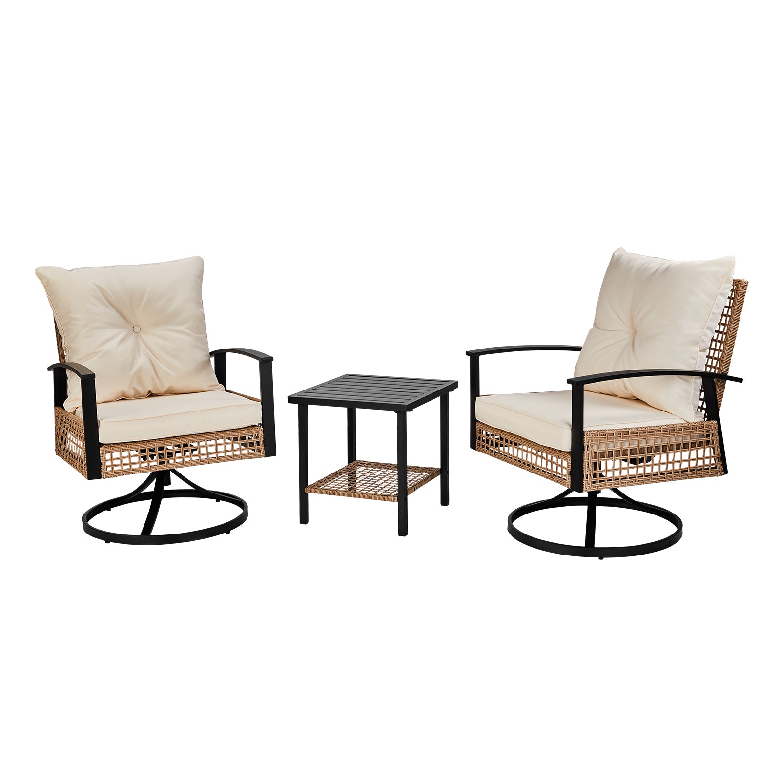 3 Piece Patio Furniture Set, Outdoor Swivel Rocking Chairs Set of 2, Bistro Set with Thickened Cushions for Porch Backyard Poolside