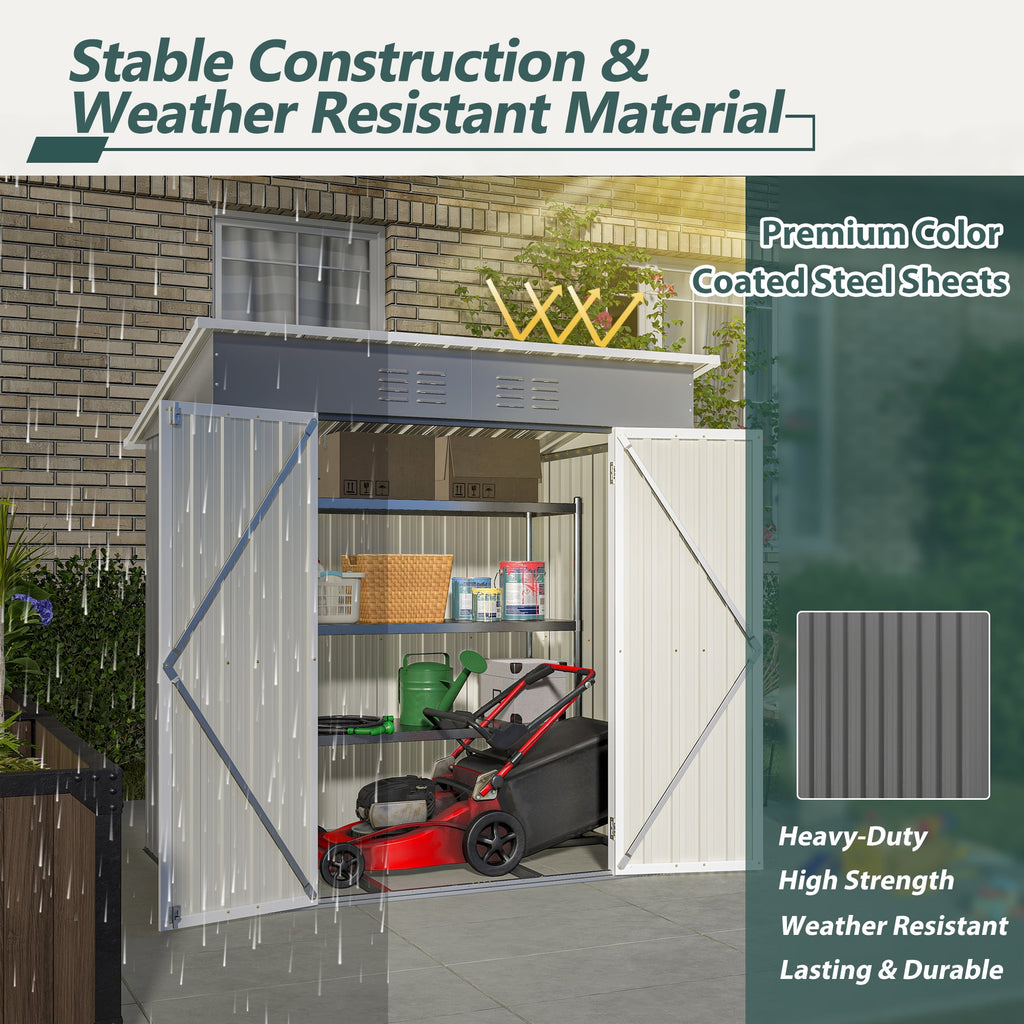 Enyopro 6 x 4 FT Outdoor Metal Storage Shed with Lockable Hinged Door, Galvanized Steel Tool Shed for Garden, Backyard, Lawn, Light Gray