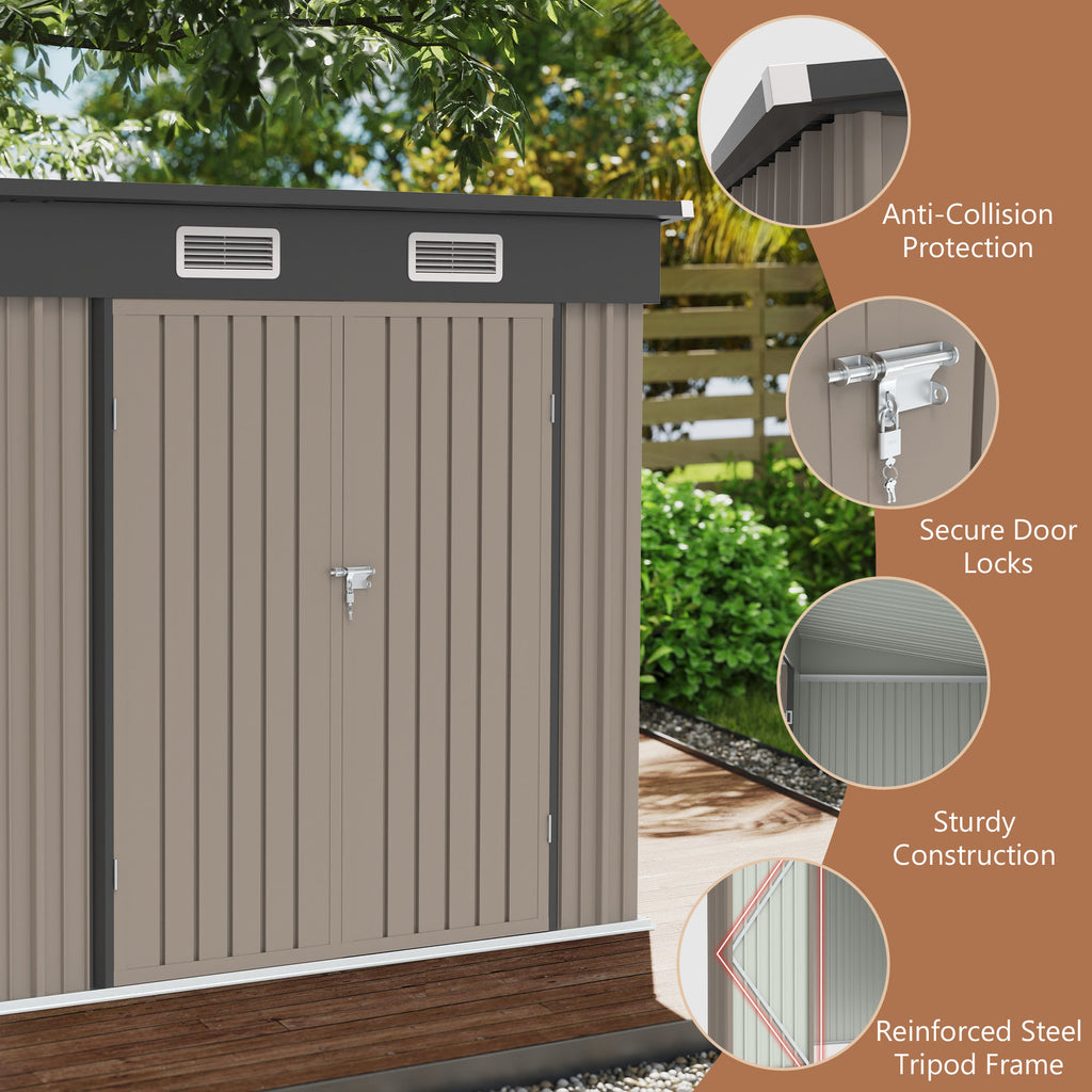 6' x 4' Outdoor Storage Shed, ENYOPRO Galvanized Metal Garden Tool Shed with Lockable Double Doors, Sloped Roof & Vent for Bike, Lawn Mower & Backyard Storage, Brown