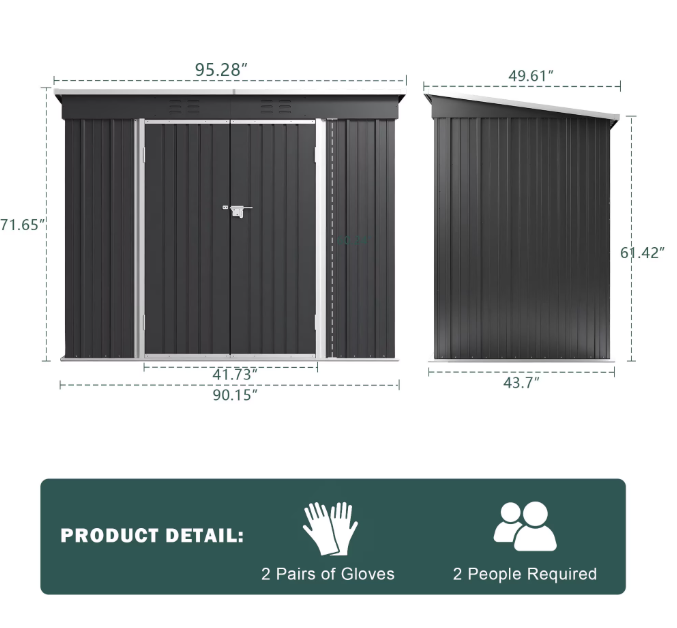 ENYOPRO 8' x 4' Outdoor Storage Shed, Galvanized Metal Garden Tool Shed with Lockable Double Doors, Sloped Roof & Vent for Bikes, Lawn Mower & Garden Tools, Gray