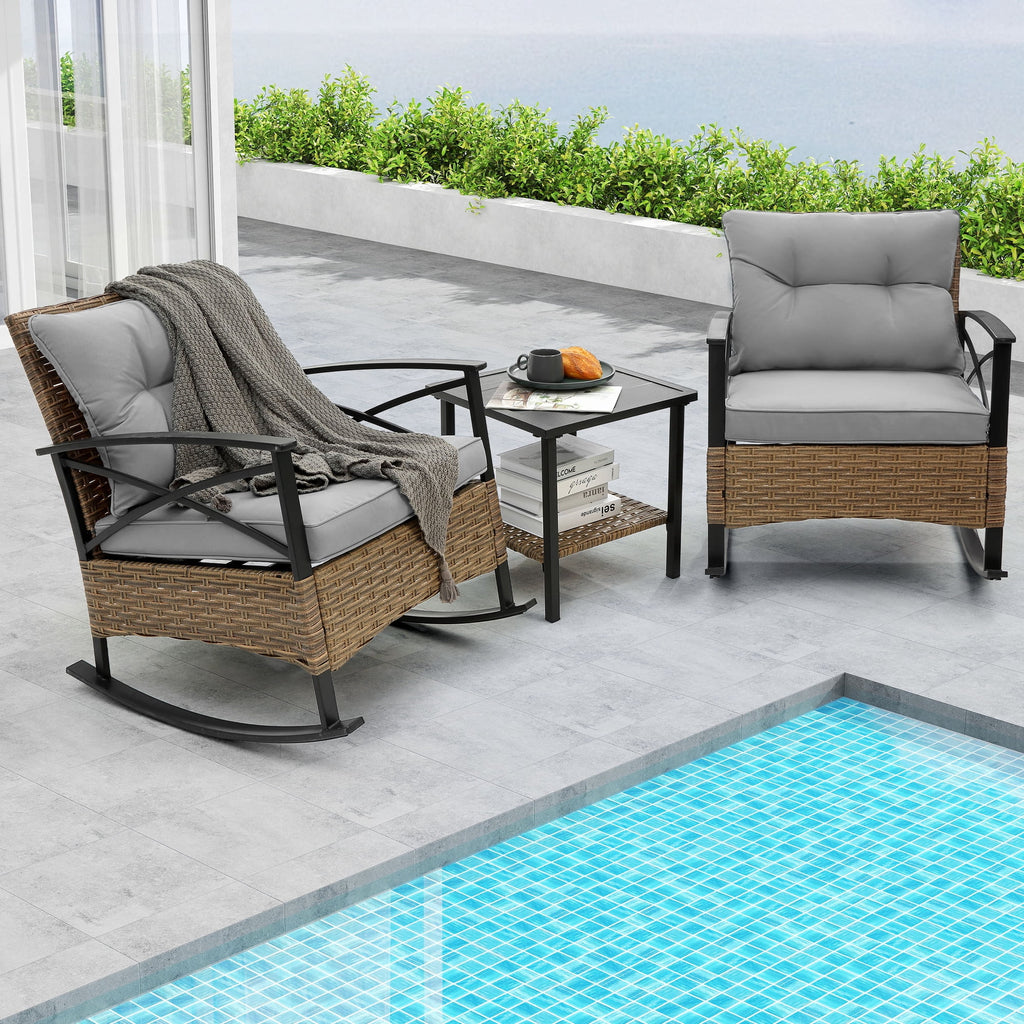 Enyopro 3-Piece Patio Furniture Set, Outdoor Wicker Conversation Set with Coffee Table, All-Weather Rattan Chairs & Cushions, Modern Patio Seating for Garden, Balcony, or Backyard, Gray