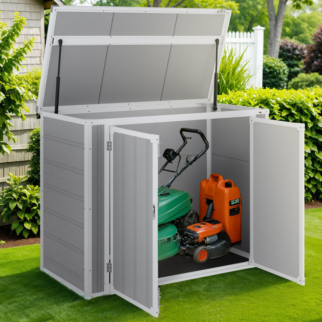 41 cu.ft Outdoor Deck Box, Horizontal All-Weather Resin Storage Box, Resistant Tool Plastic Shed for Storage of Bike/Trash Cans/Garden Tools/Lawn Mowers, 55.9"L x 29.52"W x 43.3"H Gray