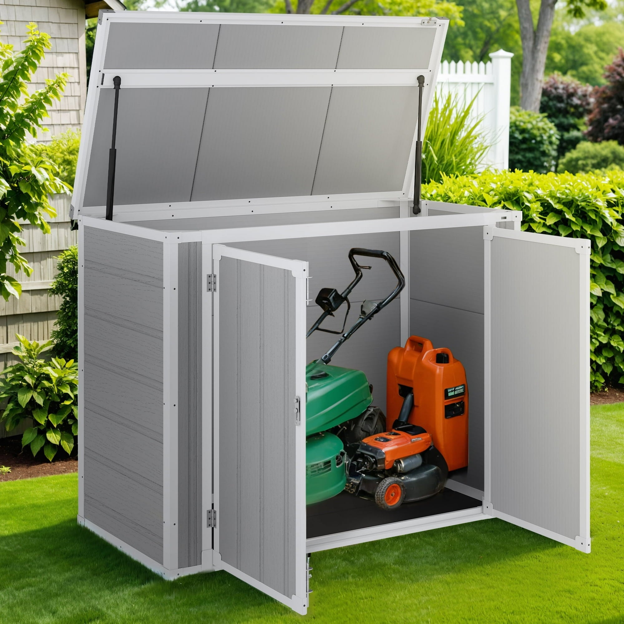 41 cu.ft Outdoor Deck Box, Horizontal All-Weather Resin Storage Box, Resistant Tool Plastic Shed for Storage of Bike/Trash Cans/Garden Tools/Lawn Mowers, 55.9"L x 29.52"W x 43.3"H Gray