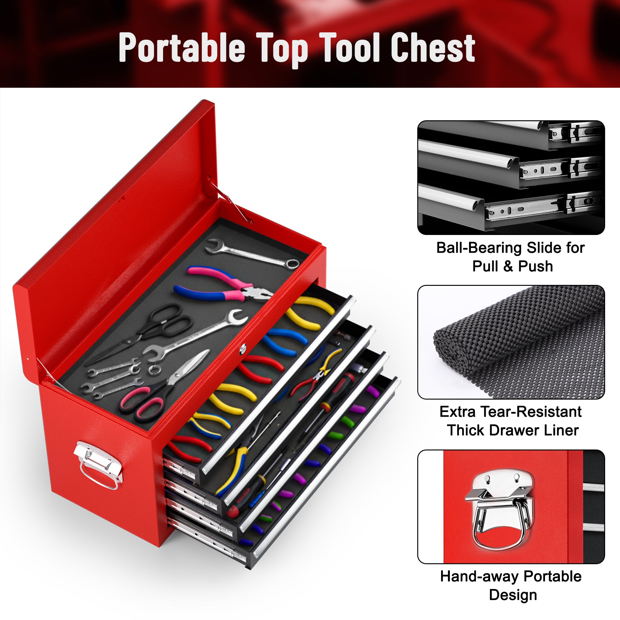 ENYOPRO 20.5 " Rolling Tool Chest, Tool Storage Cabinet w/ Sliding Metal 5-Drawer, Removable Toolbox Organizer for Workshop, Garage, Red