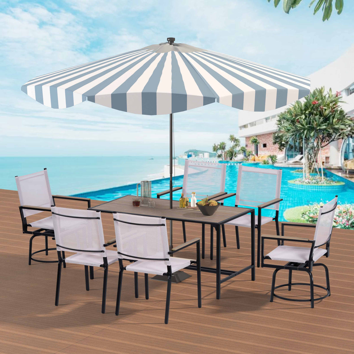 Enyopro 7 Piece Patio Dining Set, Metal Outdoor Dining Set Swivel Chairs, All-Weather Patio Dining Furniture Sets for Backyard, Bistro, PoolSide