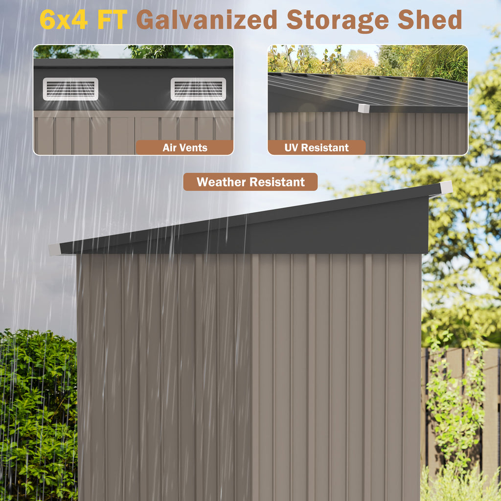 6' x 4' Outdoor Storage Shed, ENYOPRO Galvanized Metal Garden Tool Shed with Lockable Double Doors, Sloped Roof & Vent for Bike, Lawn Mower & Backyard Storage, Brown
