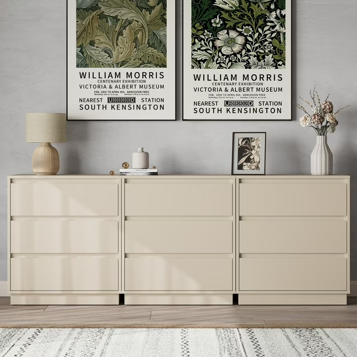 Enyopro 6 Drawer Dresser, Chest of Dresser for Bedroom, Storage Cabinet for Living Room, Wooden Organizer, Beige