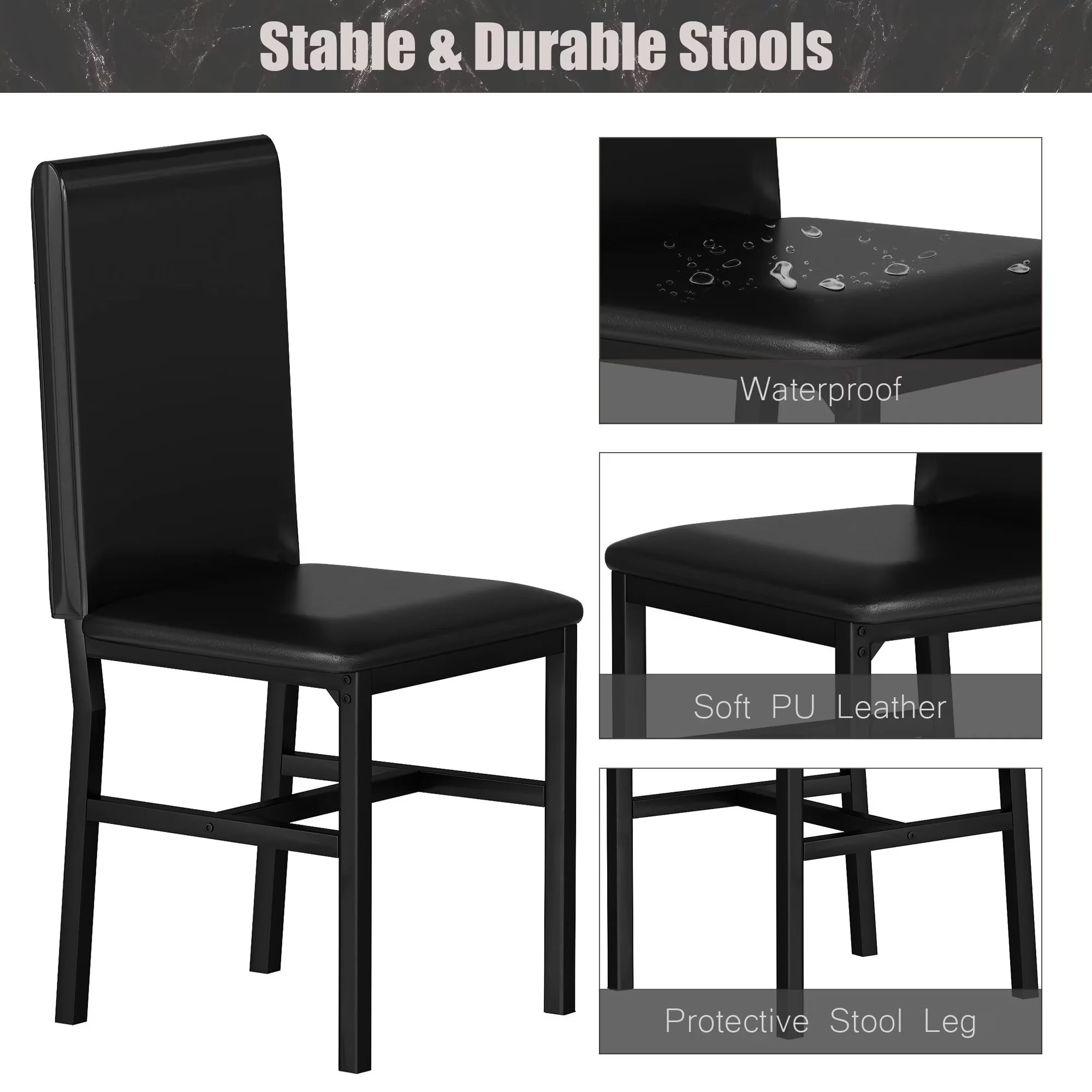 Dining Room Table Set for 4, Kitchen Table Set with 4 Upholstery Chairs, Modern Faux Marble Top Finish Dining Set for Bar, Breakfast Nook, Black
