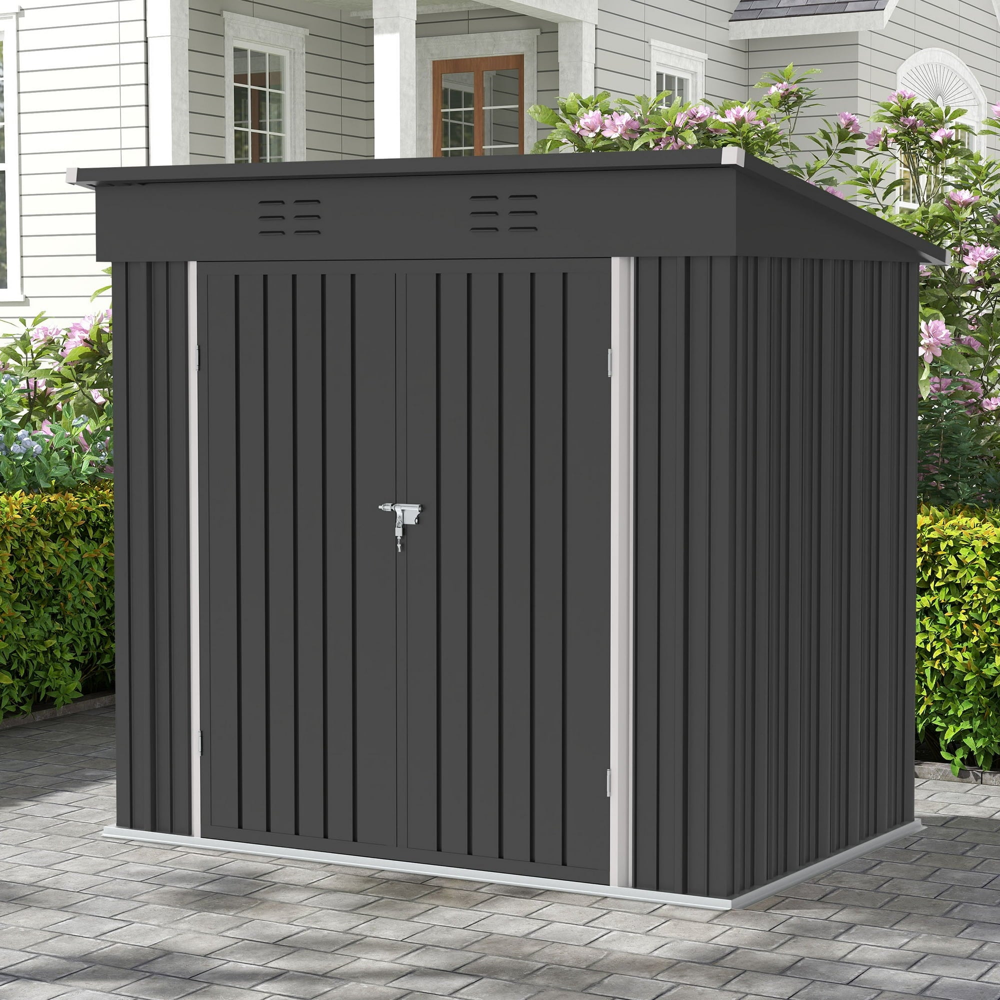Enyopro 6'x 4' Storage Shed for Outside, Metal Storage House with Lockable Door, Garden Storage Shed Pet House for Lawnmower, Garden Tools, Bike, Garage, Black