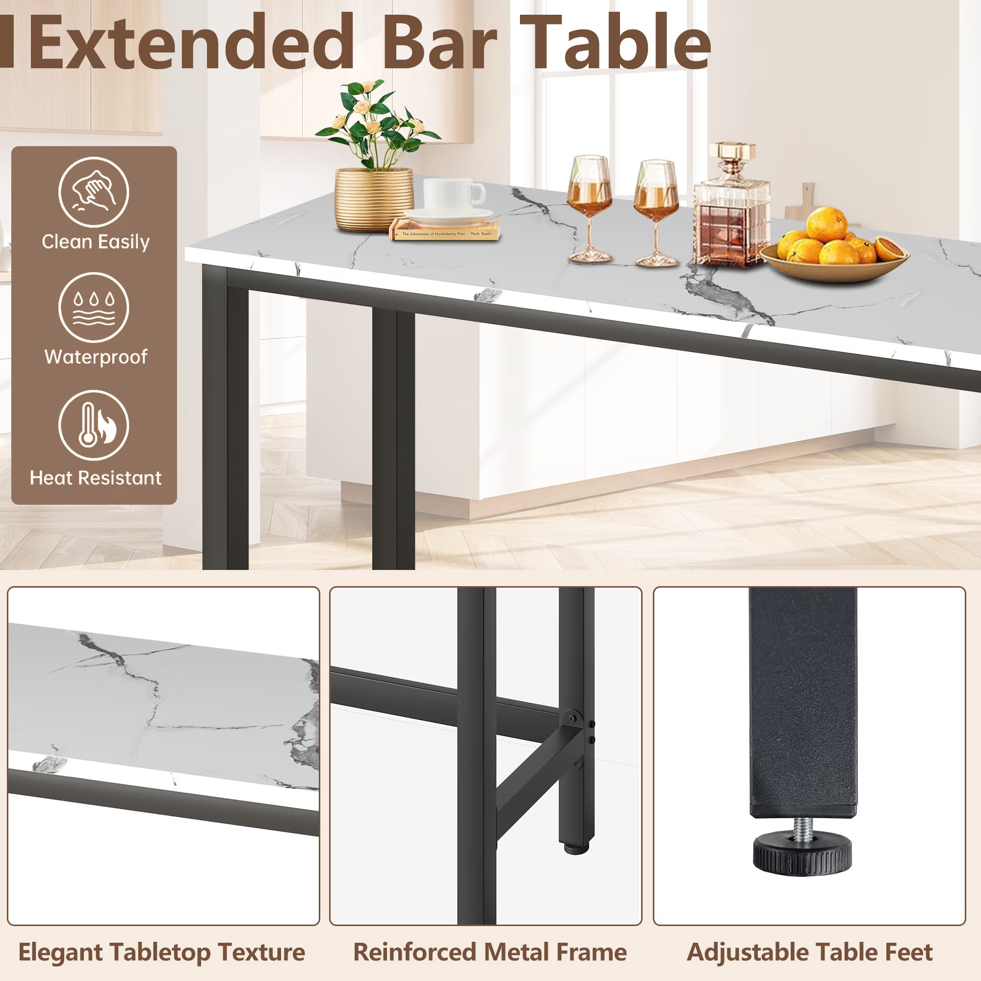 Enyopro Dining Table Set for 3, Modern Dining Room Table Set with 3 Upholstery Stools, Bar Table Set, Saving Space Restaurant Bistro Table Set