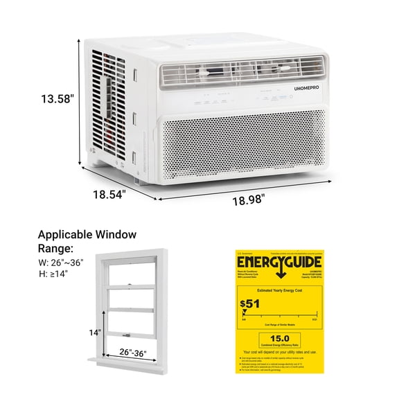 10,000 BTU Portable Window Air Conditioner w/ 4 Modes - Cools up to 450 Sq. Ft, Air Conditioners w/ Washable Filter & Adjustable Window Fit, Energy Saving 27%