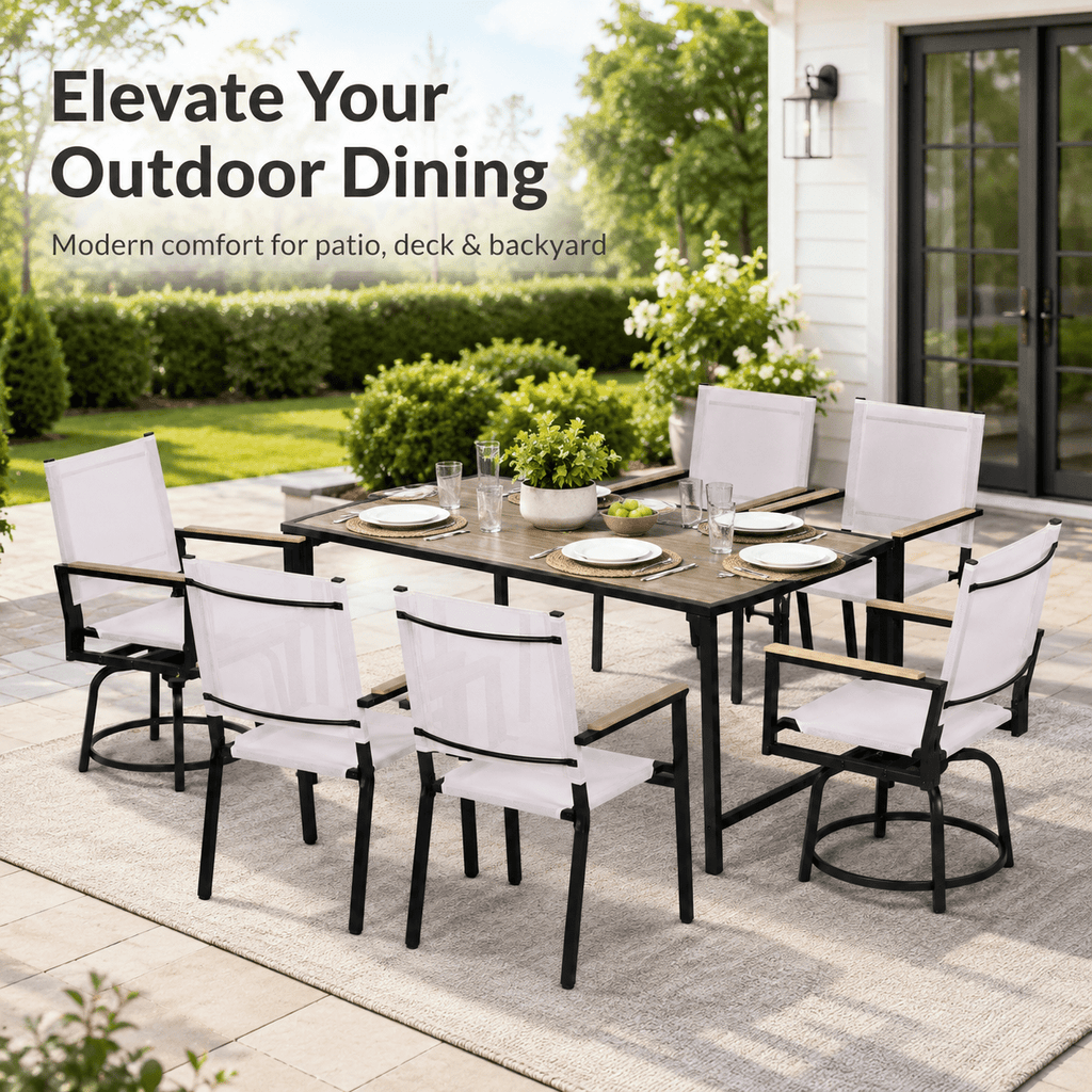 Enyopro 7 Piece Patio Dining Set, Metal Outdoor Dining Set Swivel Chairs, All-Weather Patio Dining Furniture Sets for Backyard, Bistro, PoolSide