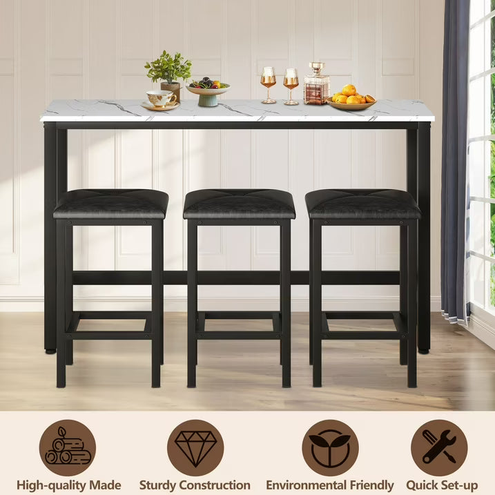 Enyopro Dining Table Set for 3, Modern Dining Room Table Set with 3 Upholstery Stools, Bar Table Set, Saving Space Restaurant Bistro Table Set