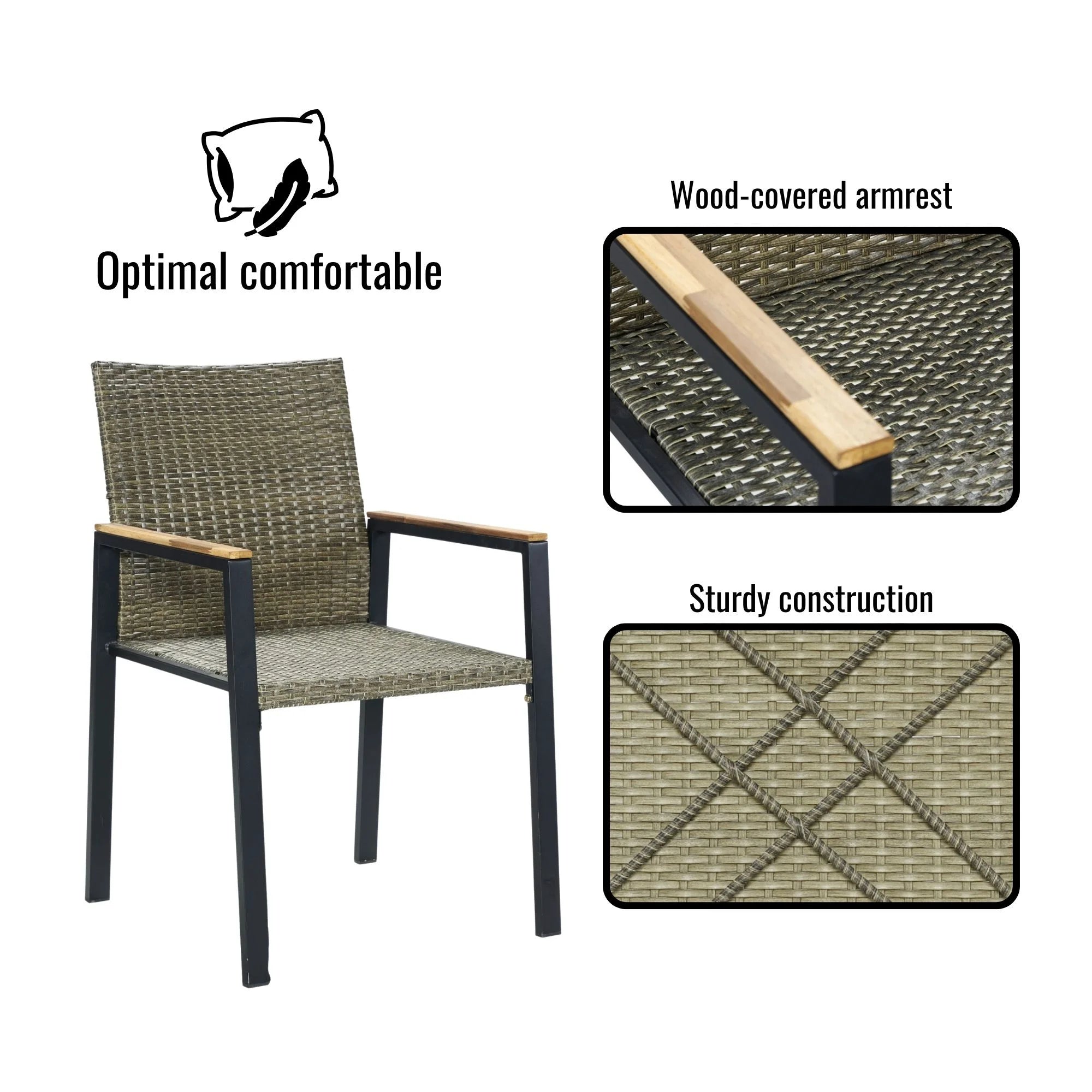 Enyopro 7 Piece Rattan Patio Dining Set, Acacia Wood Tabletop & Umbrella Hole, Modern Garden Conversation Set for Patio, Brown Gray