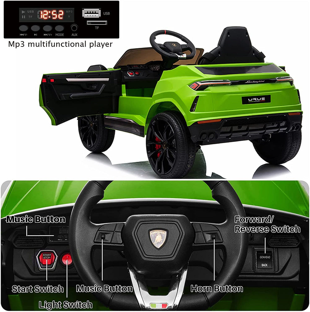 12 Volt Electric Vehicle for Girls Girls, Powered Kids Ride on Toys with Remote Control, URUS Lamborghini Ride on Cars Gift for 3-5 Years Girls Girls, with 3 Speed, Lights, Music, Green, L5355