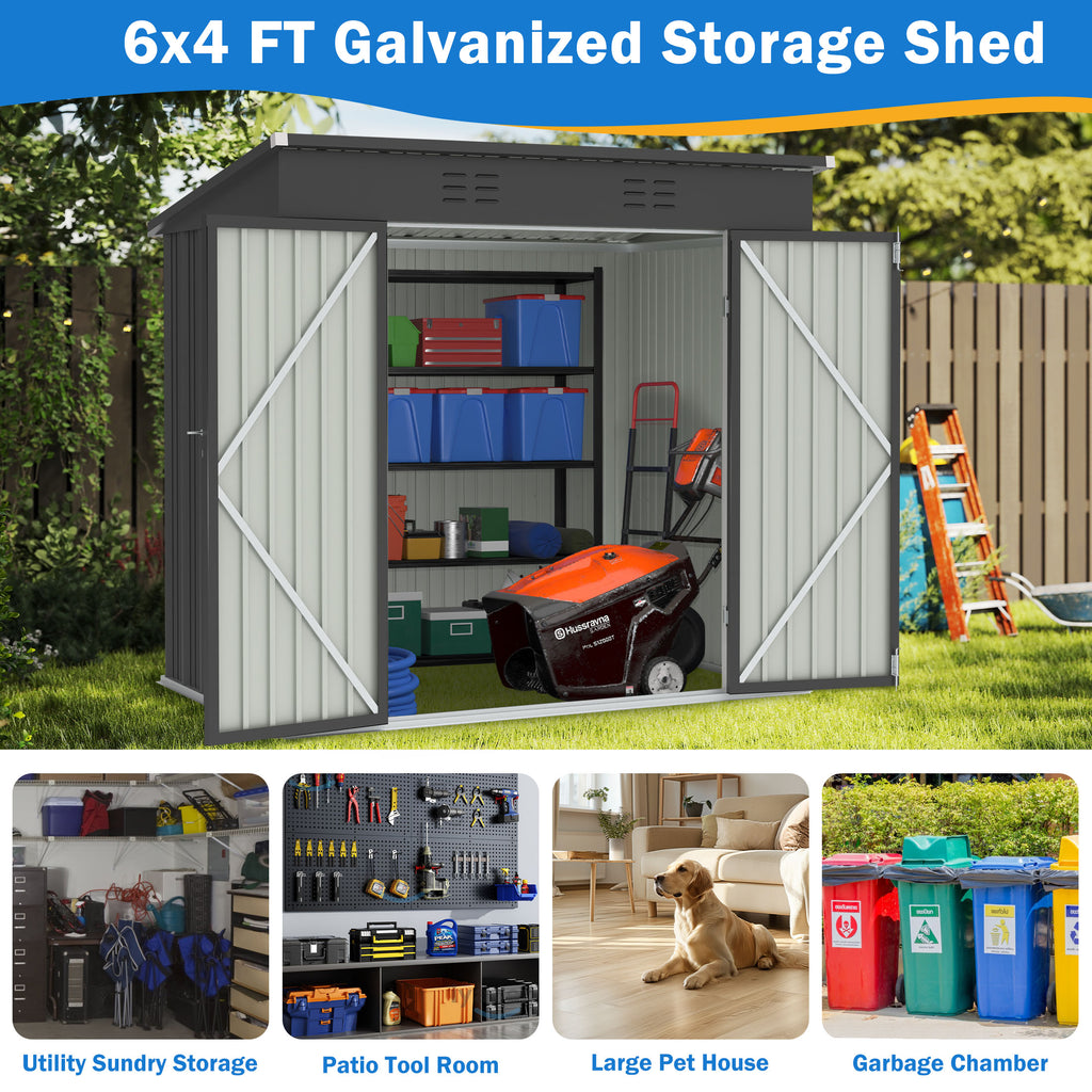 Clearance Storage Shed, Enyopro 6'x4' Outdoor Storage Sheds, Metal Storage House with Lockable Door, Storage Garden Tool shed for Lawnmower, Bike, Garage, Gray