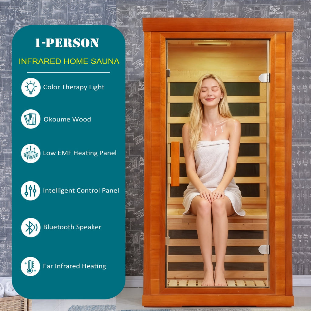 Enyopro Infrared Sauna, Dry Sauna Room for Home, 1120W Infrared Sauna with Low EMF Carbon Fiber Panels, Indoor Sauna with Bluetooth Audio, LED Reading Light & 7-Color Therapy, for 1 to 2 Person
