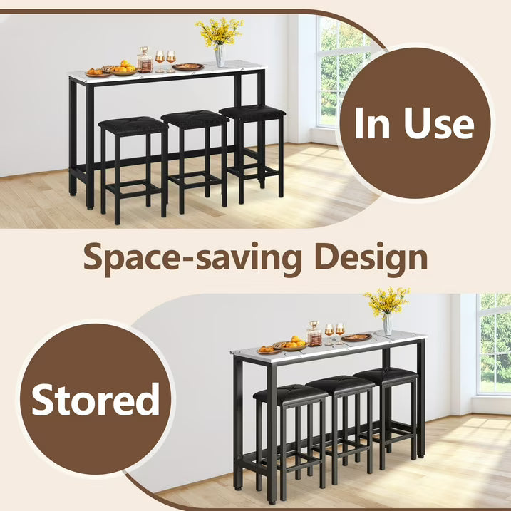 Enyopro Dining Table Set for 3, Modern Dining Room Table Set with 3 Upholstery Stools, Bar Table Set, Saving Space Restaurant Bistro Table Set
