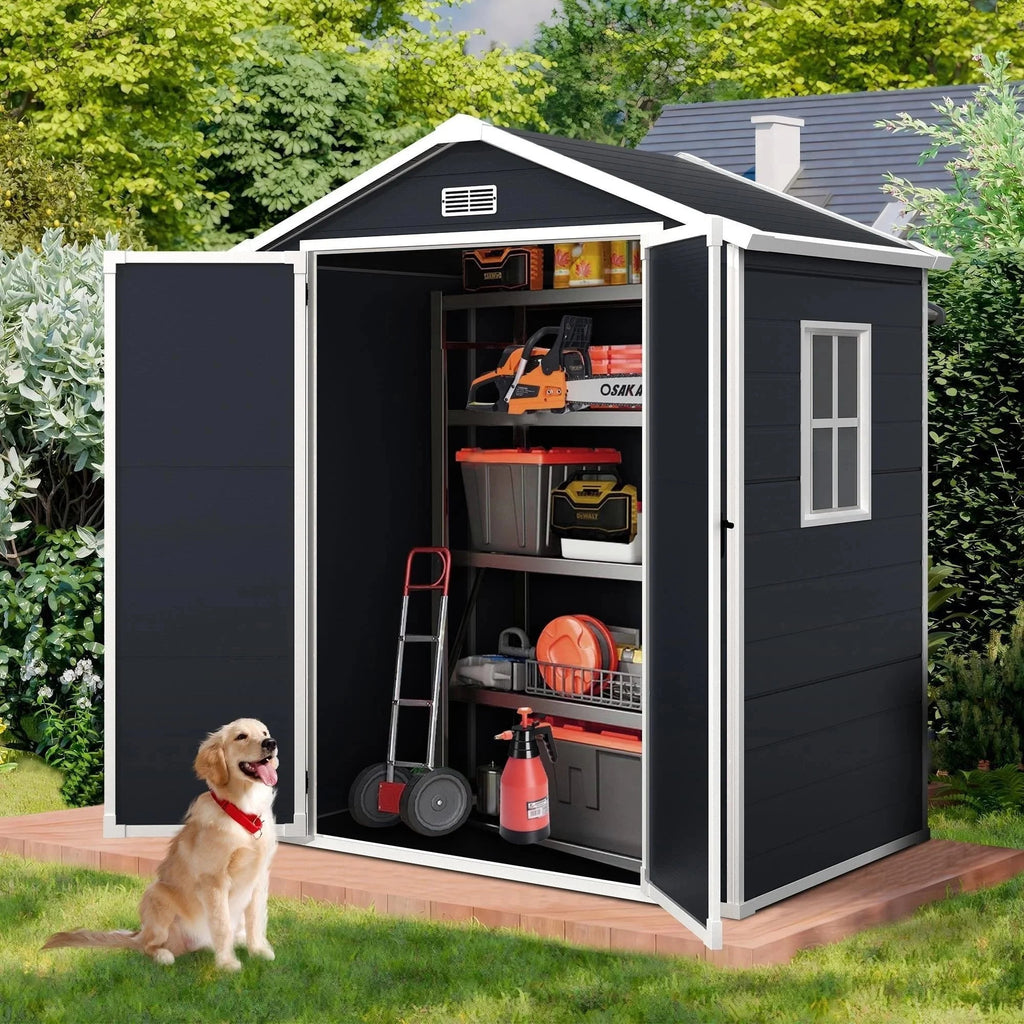 6×4.4ft shed & Outdoor Storage, Enyopro All-Weather Outdoor Sheds with Floor, Large Tool Plastic Resin shed with Double Lockable Door, Bike Storage Building shed with Window for Garden Lawn Patio
