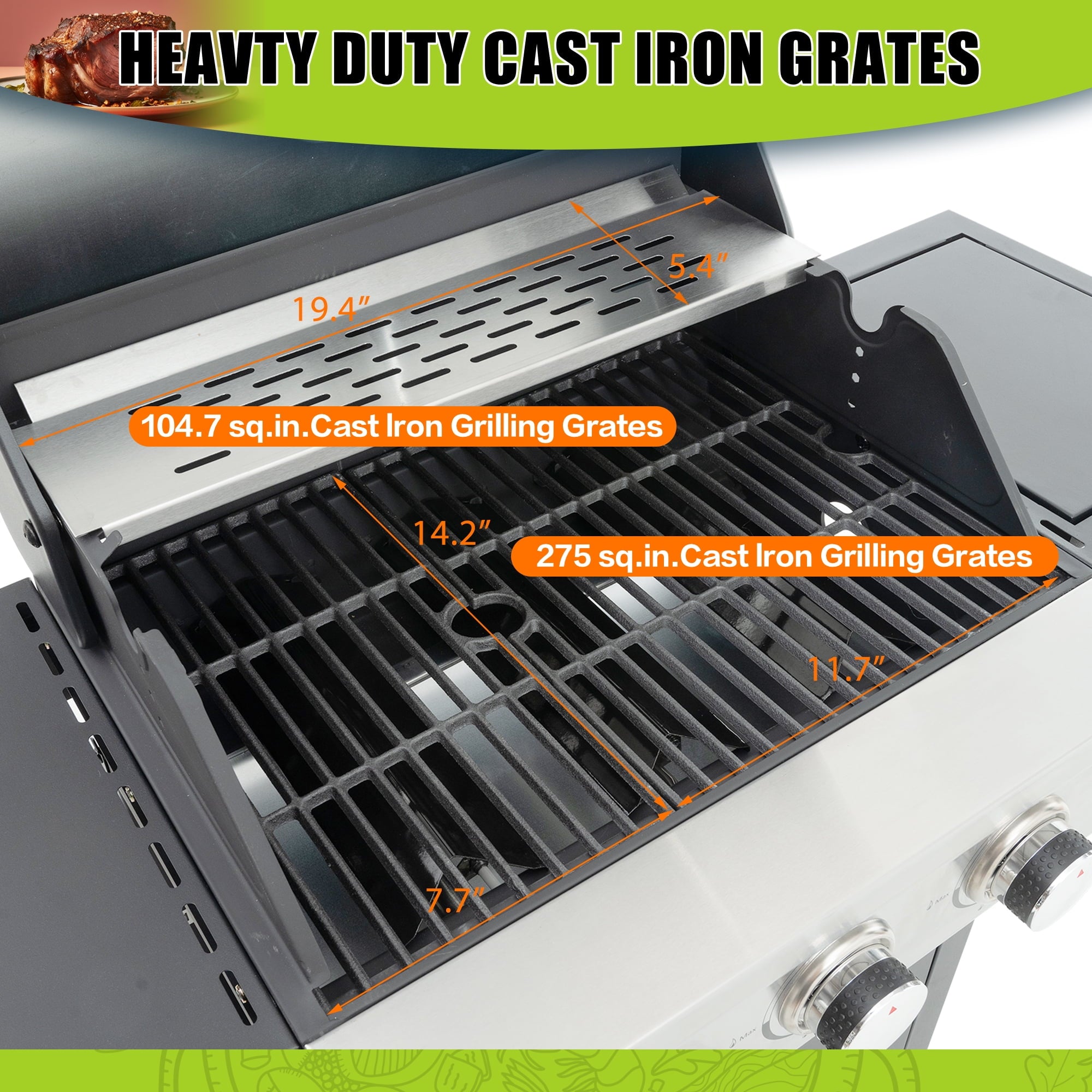Enyopro 3 Burner Propane Gas Grill, 37,000BTU Stainless Steel BBQ Grill with Brush, Built-in Thermometer, 4 Universal Wheels for Outdoor Cooking Patio Backyard