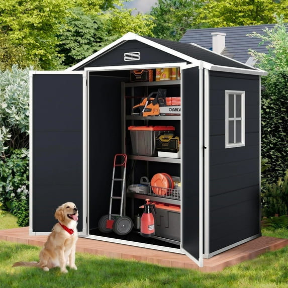 6ft x 4ft Outdoor Resin Storage Shed, Enyopro All-Weather Plastic Sheds with Reinforced Floor, Suitable for Outdoors, Waterproof, Black