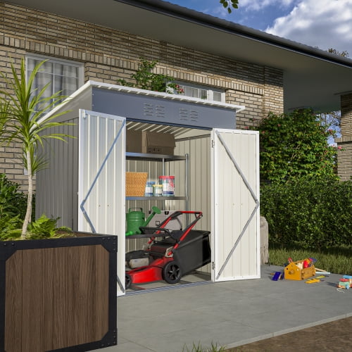 Enyopro 6x4 ft Outdoor Metal Storage Shed, Galvanized Steel Tool Shed with Reinforced Floor & Lockable Door for Backyard, Lawn, Patio, Gray