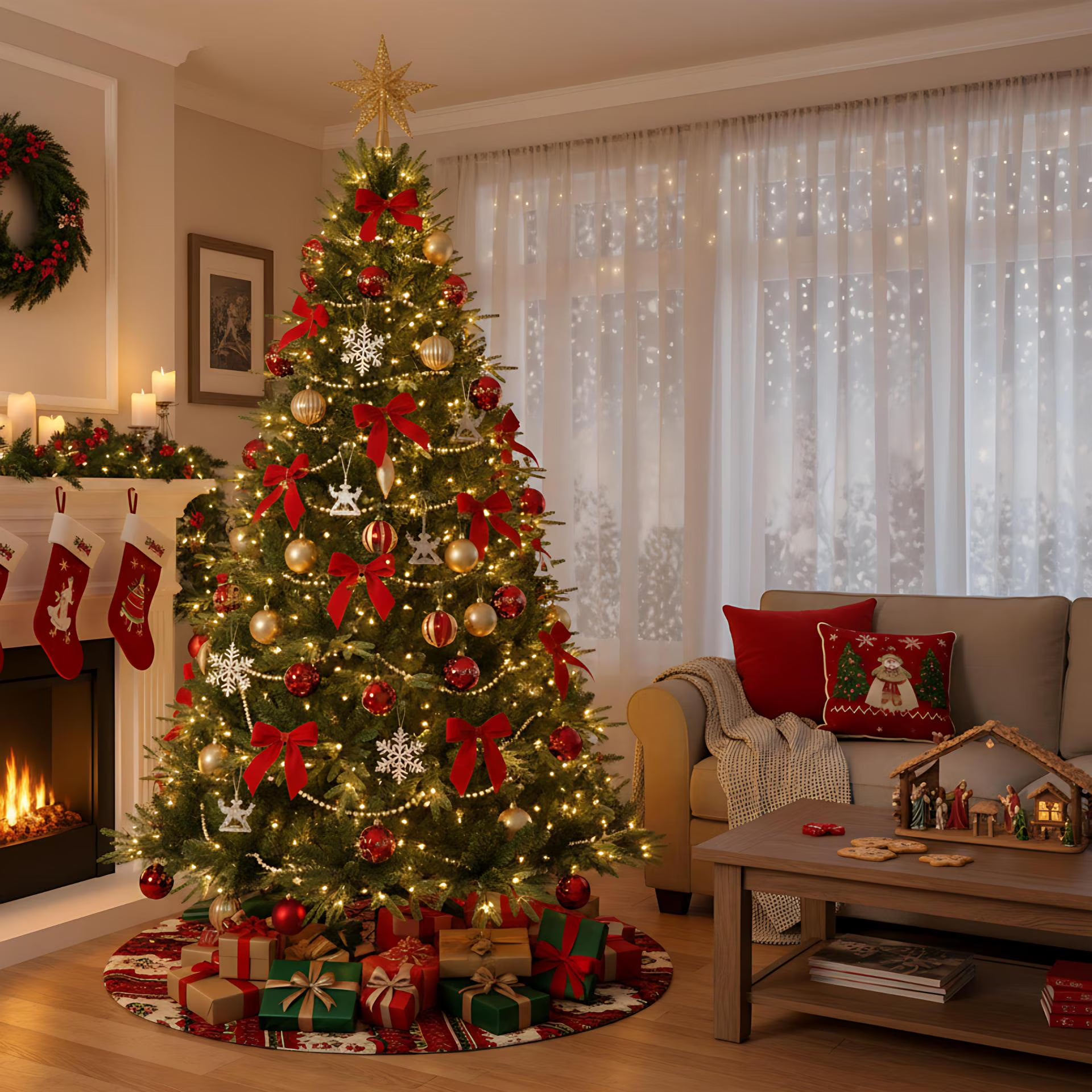 7.5-foot Pre-Lighted Christmas Tree with 650 LED Lights, 3135 Branch Tips, High-Quality Hinged Artificial Christmas Tree, and Foldable Base for Christmas Holiday Decorations