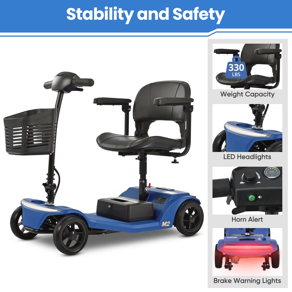 SEIZEEN 4 Wheels Mobility Scooter, Motorized Scooter for Adults Up to 330LBS, Electric Wheelchair Device with Baskets, Compact Mobile for Seniors, Blue