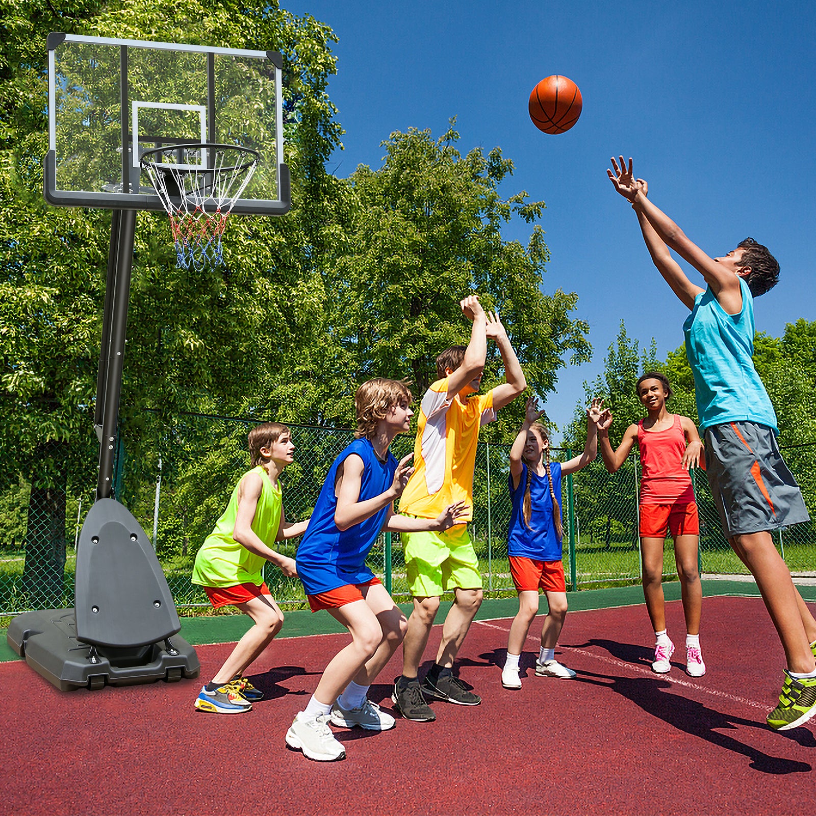 Portable Basketball Hoop Outdoor for Kids and Adults, 7.5-10ft Adjustable Basketball Hoop Goals Systems with Shatterproof Backboard, Larger Base, Segmart 44 Inch Basketball Hoop with Rebounder, Patio