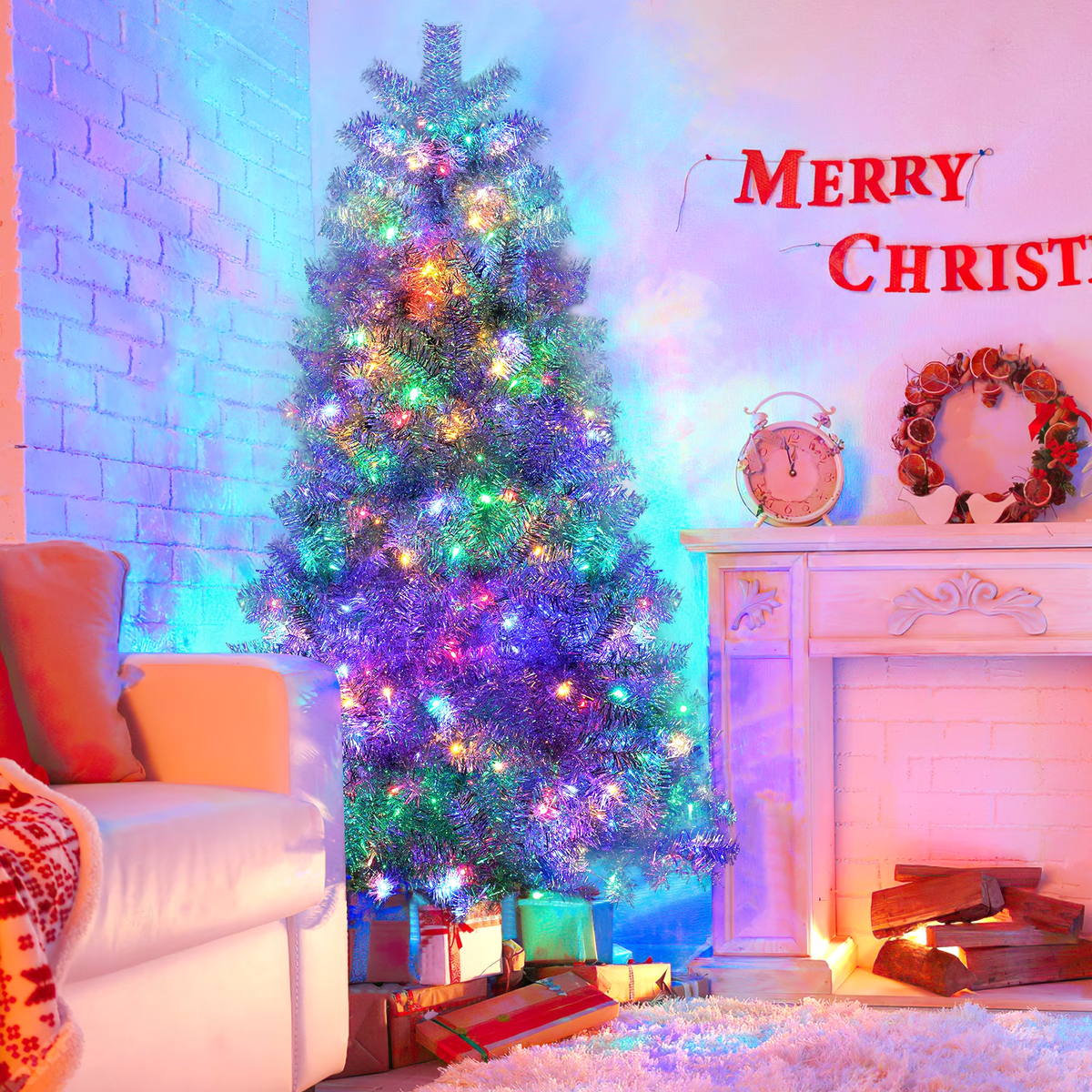 6ft Artificial Christmas Tree, 180 lED Christmas Tree with Metal Stand, Green Xmas Trees Seasonal Holiday Decoration Tree