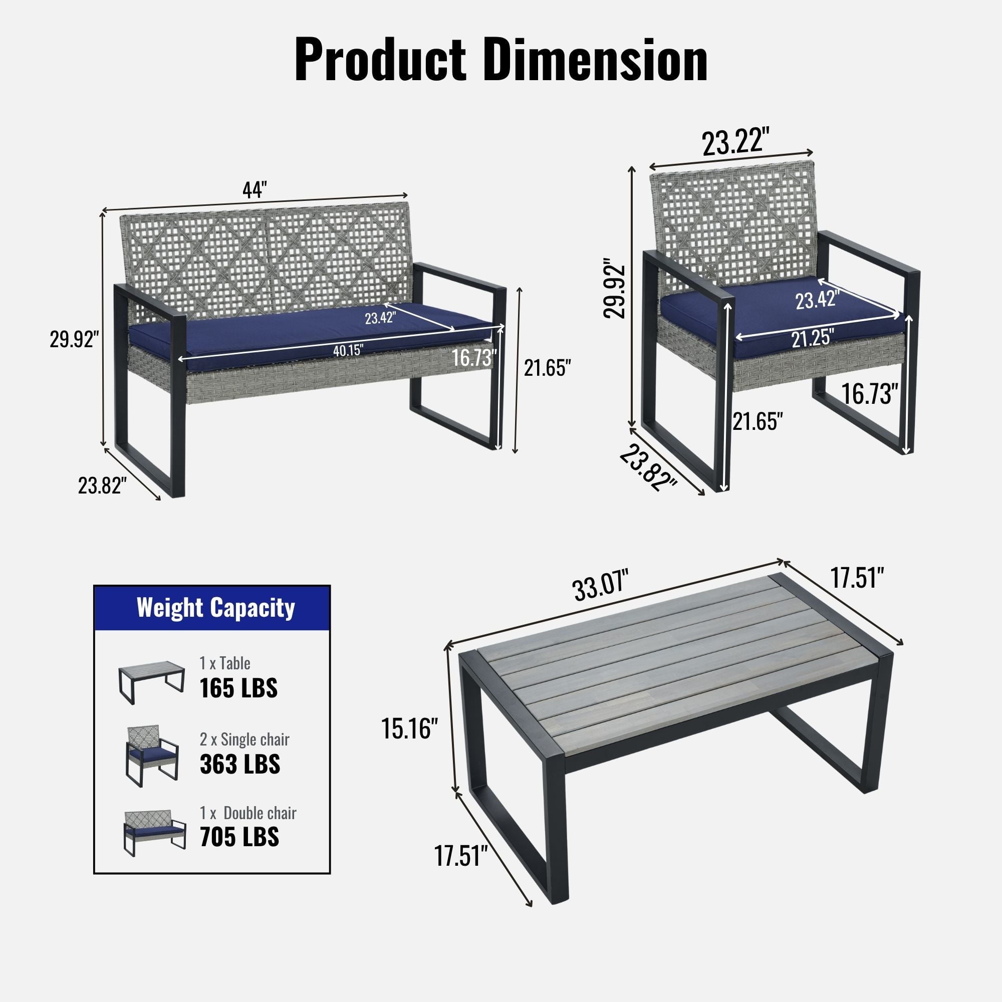 Clearance Patio Furniture Sets on Sale, 4 Piece Wicker Sofa Outdoor Conversation Set, UV Resistant Patio Set with Lounge Sofa and Table, Modern Outside Deck Terrance Furniture Set, Brown