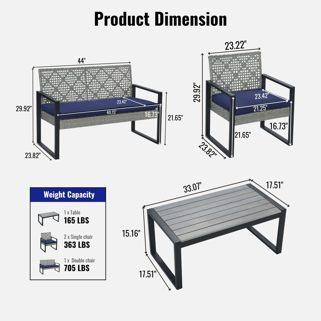Clearance Patio Furniture Sets on Sale, 4 Piece Wicker Sofa Outdoor Conversation Set, UV Resistant Patio Set with Lounge Sofa and Table, Modern Outside Deck Terrance Furniture Set, Brown
