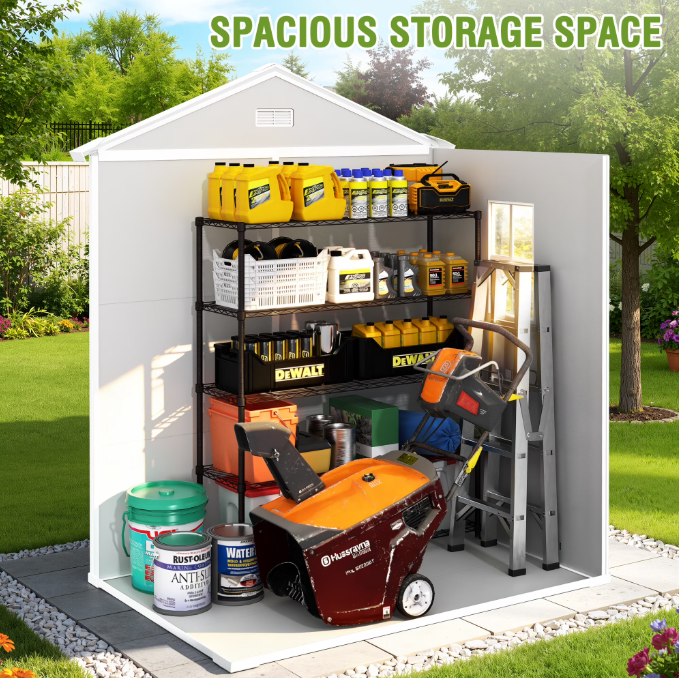 6×4.4ft Storage Shed, Enyopro Resin Sheds with Floor, All-Weather Large Tool Plastic shed with Double Lockable Door, Bike Storage Resin Shed with Window for Garden, Lawn, Patio