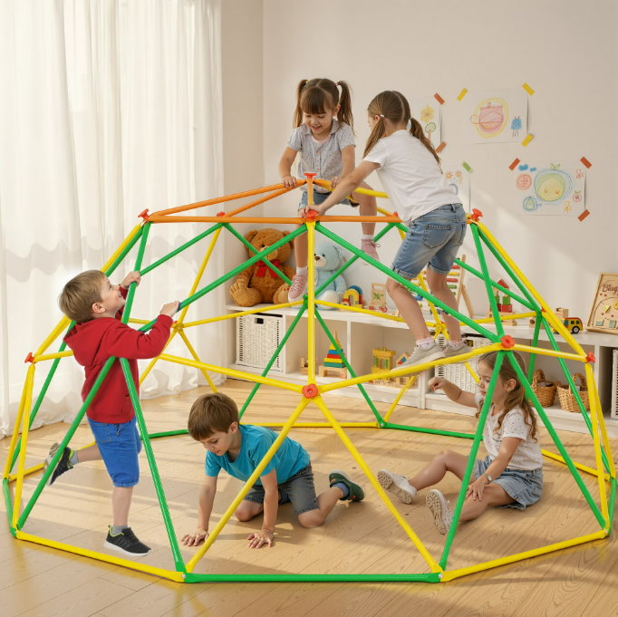 ENYOPRO 10ft Outdoor Climbing Dome, Kids Universal Exercise Dome Climber, Max 1000lbs Climbing Toys for Outside, Rust & UV Resistant Steel Climbing Structures, for 3-10 Years Old, Red + Yellow