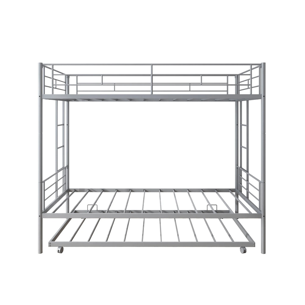 Enyopro Bunkbed with Roll Out Trundle Bed Frame, Metal Bunk Bed can be Divided into Two Twin Beds, Trundle Twin Bunk Bed with Ladders and Guardrails for Guest Room, Space Saving Bedroom Furniture