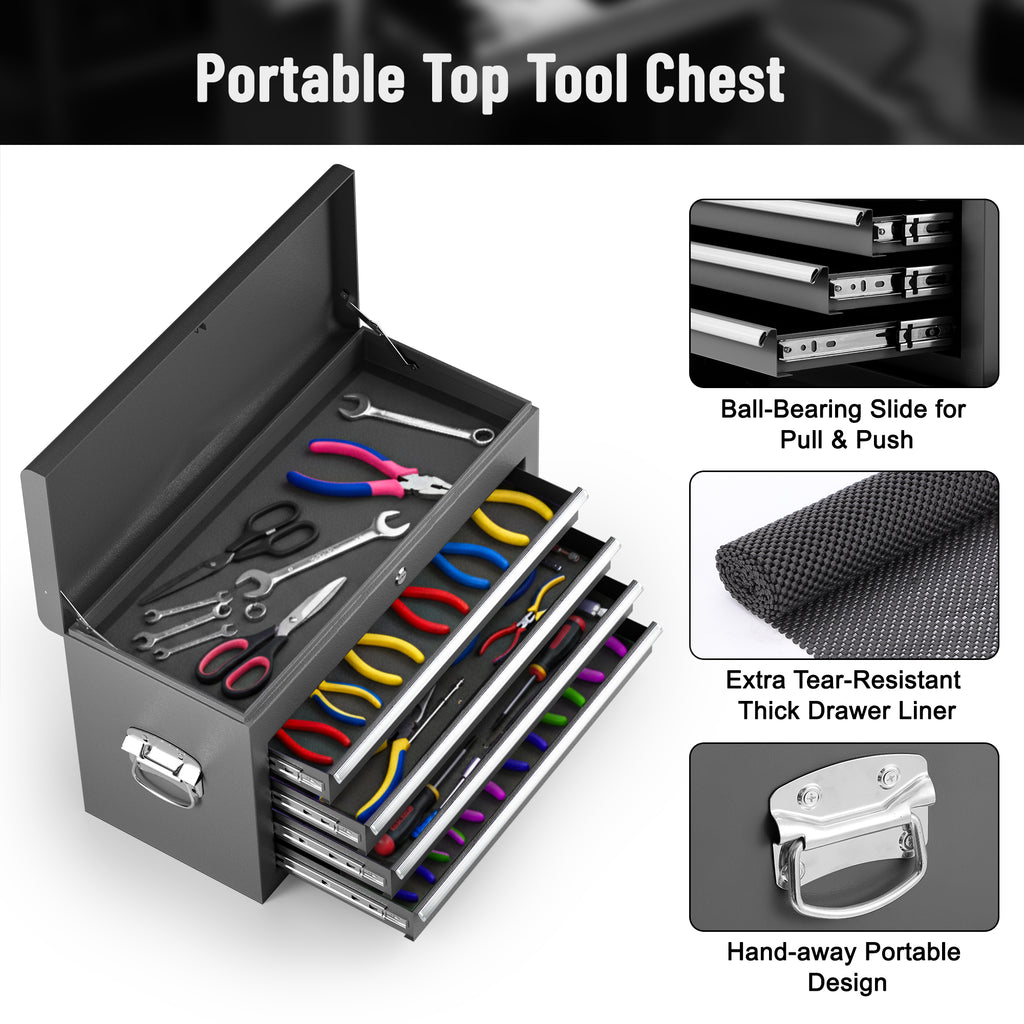5-Drawer Rolling Tool Chest, Stainless Steel Tool Box with Brake Wheels and 4 Drawers, Black Detachable Tool Cart, Black