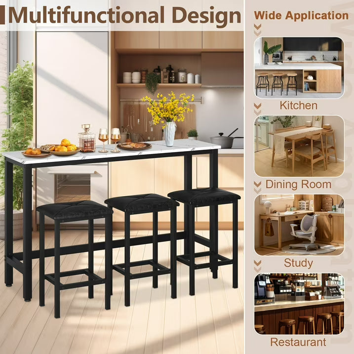 Enyopro Dining Table Set for 3, Modern Dining Room Table Set with 3 Upholstery Stools, Bar Table Set, Saving Space Restaurant Bistro Table Set