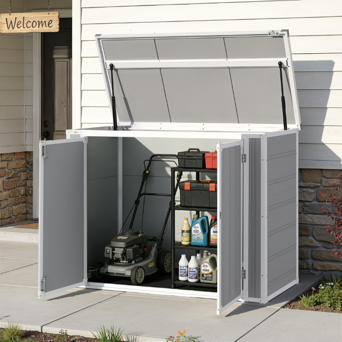 Enyopro 306Gal Shed & Outdoor Storage, Horizontal Resin Storage shed with Floor, All-Weather Tool Plastic Sheds for Bike, Lawn Mower, Generator, Garbage Cans and Outdoor Storage