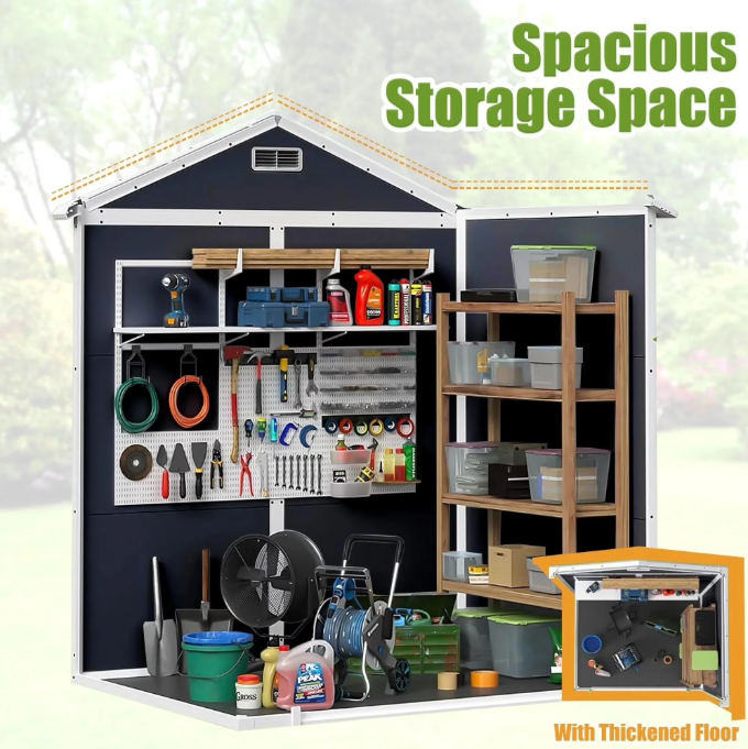 6×4.4ft shed & Outdoor Storage, Enyopro All-Weather Outdoor Sheds with Floor, Large Tool Plastic Resin shed with Double Lockable Door, Bike Storage Building shed with Window for Garden Lawn Patio